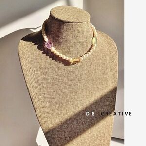 Natural cultured freshwater pearl with crystal handmade choker necklace